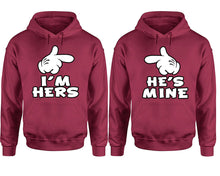 Load image into Gallery viewer, I'm Hers He's Mine hoodie, Matching couple hoodies, Maroon pullover hoodies. Couple jogger pants and hoodies set.