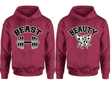Load image into Gallery viewer, Beast Beauty hoodie, Matching couple hoodies, Maroon pullover hoodies. Couple jogger pants and hoodies set.