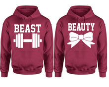 Load image into Gallery viewer, Beast Beauty hoodie, Matching couple hoodies, Maroon pullover hoodies. Couple jogger pants and hoodies set.