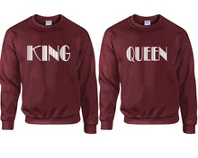 Load image into Gallery viewer, King and Queen couple sweatshirts. Maroon sweaters for men, sweaters for women. Sweat shirt. Matching sweatshirts for couples