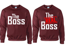 將圖片載入圖庫檢視器 The Boss The Real Boss couple sweatshirts. Maroon sweaters for men, sweaters for women. Sweat shirt. Matching sweatshirts for couples