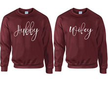 將圖片載入圖庫檢視器 Hubby and Wifey couple sweatshirts. Maroon sweaters for men, sweaters for women. Sweat shirt. Matching sweatshirts for couples