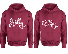 Load image into Gallery viewer, Hubby and Wifey hoodies, Matching couple hoodies, Maroon pullover hoodies