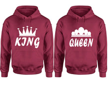 將圖片載入圖庫檢視器 King and Queen hoodies, Matching couple hoodies, Maroon pullover hoodies