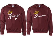 將圖片載入圖庫檢視器 King and Queen couple sweatshirts. Maroon sweaters for men, sweaters for women. Sweat shirt. Matching sweatshirts for couples