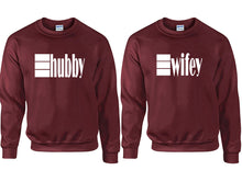 將圖片載入圖庫檢視器 Hubby and Wifey couple sweatshirts. Maroon sweaters for men, sweaters for women. Sweat shirt. Matching sweatshirts for couples