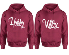 將圖片載入圖庫檢視器 Hubby and Wifey hoodies, Matching couple hoodies, Maroon pullover hoodies