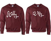 將圖片載入圖庫檢視器 Hubby and Wifey couple sweatshirts. Maroon sweaters for men, sweaters for women. Sweat shirt. Matching sweatshirts for couples
