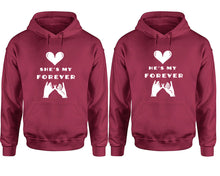 Load image into Gallery viewer, She's My Forever and He's My Forever hoodies, Matching couple hoodies, Maroon pullover hoodies