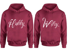 Load image into Gallery viewer, Hubby and Wifey hoodies, Matching couple hoodies, Maroon pullover hoodies