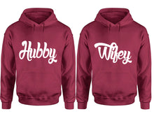 將圖片載入圖庫檢視器 Hubby and Wifey hoodies, Matching couple hoodies, Maroon pullover hoodies