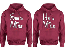 將圖片載入圖庫檢視器 She's Mine He's Mine hoodie, Matching couple hoodies, Maroon pullover hoodies. Couple jogger pants and hoodies set.