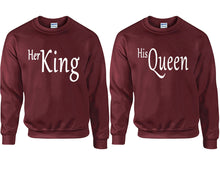 將圖片載入圖庫檢視器 Her King and His Queen couple sweatshirts. Maroon sweaters for men, sweaters for women. Sweat shirt. Matching sweatshirts for couples