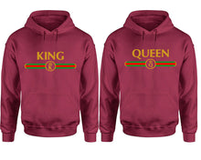 Load image into Gallery viewer, King Queen hoodie, Matching couple hoodies, Maroon pullover hoodies. Couple jogger pants and hoodies set.