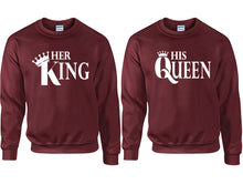 將圖片載入圖庫檢視器 Her King and His Queen couple sweatshirts. Maroon sweaters for men, sweaters for women. Sweat shirt. Matching sweatshirts for couples