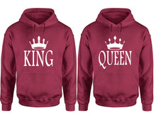 將圖片載入圖庫檢視器 King and Queen hoodies, Matching couple hoodies, Maroon pullover hoodies