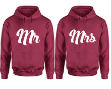 Load image into Gallery viewer, Mr and Mrs hoodies, Matching couple hoodies, Maroon pullover hoodies