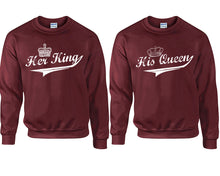 將圖片載入圖庫檢視器 Her King and His Queen couple sweatshirts. Maroon sweaters for men, sweaters for women. Sweat shirt. Matching sweatshirts for couples
