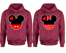 Load image into Gallery viewer, Mickey Minnie hoodie, Matching couple hoodies, Maroon pullover hoodies. Couple jogger pants and hoodies set.