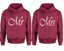 Load image into Gallery viewer, Mr and Mrs hoodies, Matching couple hoodies, Maroon pullover hoodies