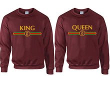 Load image into Gallery viewer, King Queen couple sweatshirts. Maroon sweaters for men, sweaters for women. Sweat shirt. Matching sweatshirts for couples