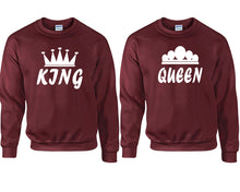 Load image into Gallery viewer, King and Queen couple sweatshirts. Maroon sweaters for men, sweaters for women. Sweat shirt. Matching sweatshirts for couples