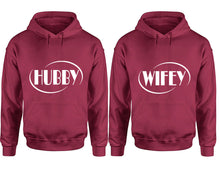 Load image into Gallery viewer, Hubby and Wifey hoodies, Matching couple hoodies, Maroon pullover hoodies