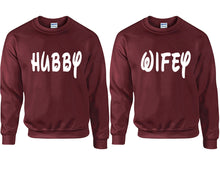 將圖片載入圖庫檢視器 Hubby and Wifey couple sweatshirts. Maroon sweaters for men, sweaters for women. Sweat shirt. Matching sweatshirts for couples