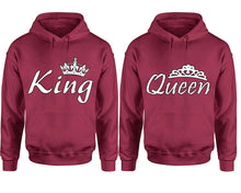 將圖片載入圖庫檢視器 King Queen hoodie, Matching couple hoodies, Maroon pullover hoodies. Couple jogger pants and hoodies set.