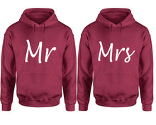 Load image into Gallery viewer, Mr and Mrs hoodies, Matching couple hoodies, Maroon pullover hoodies