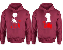Load image into Gallery viewer, Her Jack His Sally hoodie, Matching couple hoodies, Maroon pullover hoodies. Couple jogger pants and hoodies set.