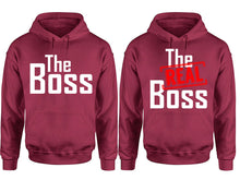 Load image into Gallery viewer, The Boss The Real Boss hoodie, Matching couple hoodies, Maroon pullover hoodies. Couple jogger pants and hoodies set.