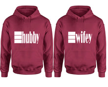 Load image into Gallery viewer, Hubby and Wifey hoodies, Matching couple hoodies, Maroon pullover hoodies
