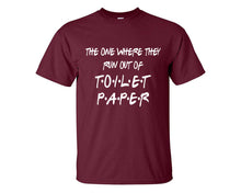Load image into Gallery viewer, Run Out Toilet Paper custom t shirts, graphic tees. Maroon t shirts for men. Maroon t shirt for mens, tee shirts.