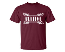 Load image into Gallery viewer, Believe custom t shirts, graphic tees. Maroon t shirts for men. Maroon t shirt for mens, tee shirts.