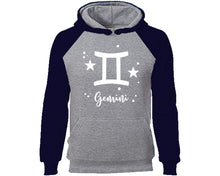 將圖片載入圖庫檢視器 Gemini Zodiac Sign hoodie. Navy Blue Grey Hoodie, hoodies for men, unisex hoodies