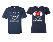 Load image into Gallery viewer, Her Jack and His Sally matching couple shirts.Couple shirts, Navy Blue t shirts for men, t shirts for women. Couple matching shirts.
