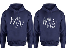 Load image into Gallery viewer, Mr and Mrs hoodies, Matching couple hoodies, Navy Blue pullover hoodies