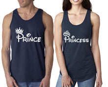 將圖片載入圖庫檢視器 Prince Princess matching couple tank tops. Couple shirts, Navy Blue tank top for men, tank top for women. Cute shirts.