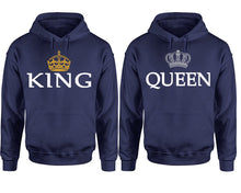 將圖片載入圖庫檢視器 King Queen hoodie, Matching couple hoodies, Navy Blue pullover hoodies. Couple jogger pants and hoodies set.