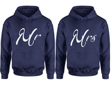 Load image into Gallery viewer, Mr and Mrs hoodies, Matching couple hoodies, Navy Blue pullover hoodies