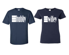 Load image into Gallery viewer, Hubby and Wifey matching couple shirts.Couple shirts, Navy Blue t shirts for men, t shirts for women. Couple matching shirts.