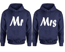 Load image into Gallery viewer, Mr and Mrs hoodies, Matching couple hoodies, Navy Blue pullover hoodies