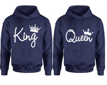 Load image into Gallery viewer, King Queen hoodie, Matching couple hoodies, Navy Blue pullover hoodies. Couple jogger pants and hoodies set.