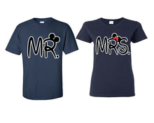 Load image into Gallery viewer, Mr Mrs matching couple shirts.Couple shirts, Navy Blue t shirts for men, t shirts for women. Couple matching shirts.