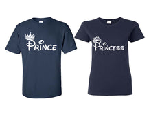 Load image into Gallery viewer, Prince Princess matching couple shirts.Couple shirts, Navy Blue t shirts for men, t shirts for women. Couple matching shirts.