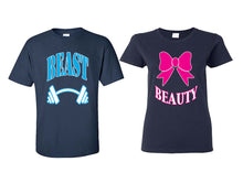 將圖片載入圖庫檢視器 Beast Beauty matching couple shirts.Couple shirts, Navy Blue t shirts for men, t shirts for women. Couple matching shirts.