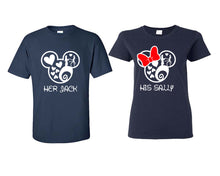 Load image into Gallery viewer, Her Jack and His Sally matching couple shirts.Couple shirts, Navy Blue t shirts for men, t shirts for women. Couple matching shirts.