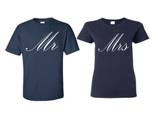 Load image into Gallery viewer, Mr and Mrs matching couple shirts.Couple shirts, Navy Blue t shirts for men, t shirts for women. Couple matching shirts.
