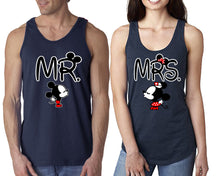 Load image into Gallery viewer, Mr Mrs  matching couple tank tops. Couple shirts, Navy Blue tank top for men, tank top for women. Cute shirts.